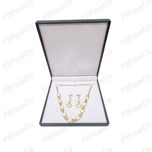 Vintage Gold Tone Ivory Enamel Necklace & Drop Earrings Set + Gift Box